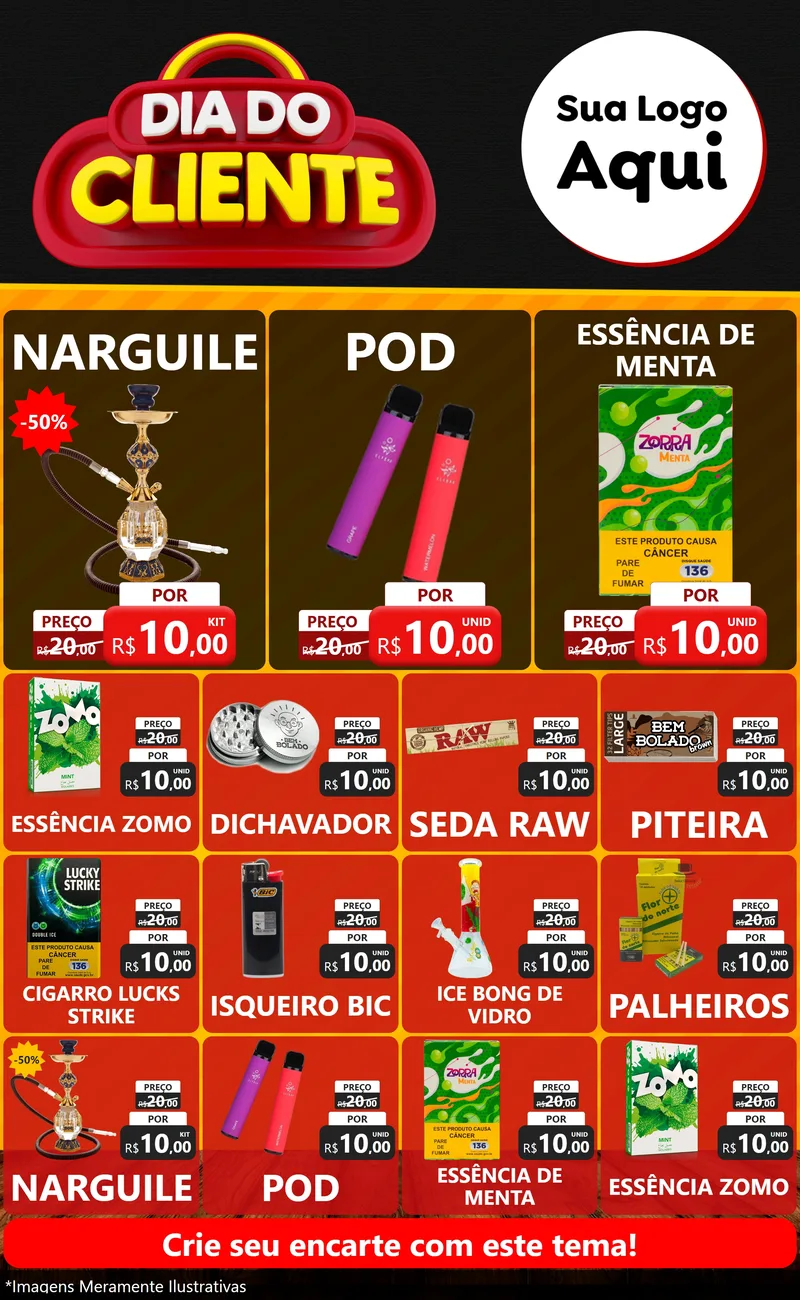 Modelo de Encarte para Encarte Grande com o tema Dia do Cliente para Tabacaria