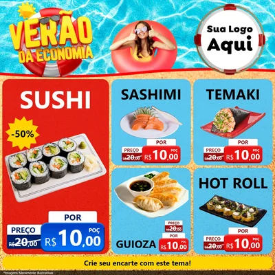 Modelo de Rede Social para Feed Facebook com o tema Verão da Economia para Comida japonesa
