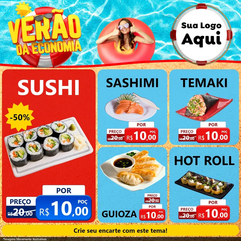 Modelo de Rede Social para Feed Facebook com o tema Verão da Economia para Comida japonesa