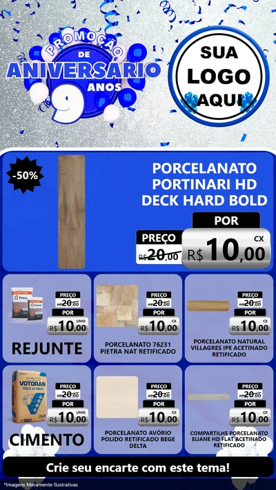 Modelo de Rede Social para Stories com o tema Promoção de Aniversário - 9 Anos para Pisos e revestimentos