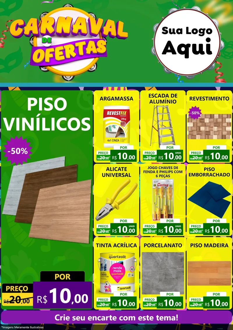 Modelo de Encarte para Encarte A4 Vertical com o tema Carnaval de Ofertas para Material para Construção