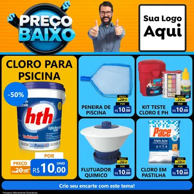 Modelo de Rede Social para Feed Facebook com o tema Preço Baixo para Produtos para Piscina