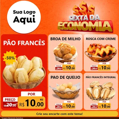 Modelo de Rede Social para Feed Facebook com o tema Sexta da Economia para Padaria