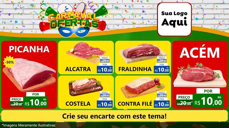 Modelo de TV para TV Horizontal com o tema Carnaval de Ofertas para Açougue