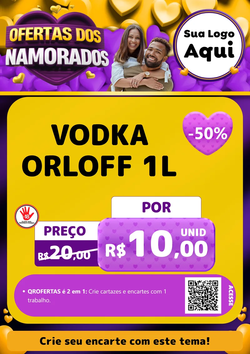 Modelo de Cartaz para Cartaz A4 Vertical com o tema Oferta Dos Namorados para Distribuidora de bebidas