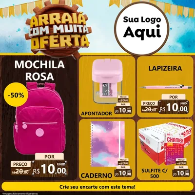 Modelo de Rede Social para Feed Facebook com o tema Ofertas de São João - Junina para Papelaria
