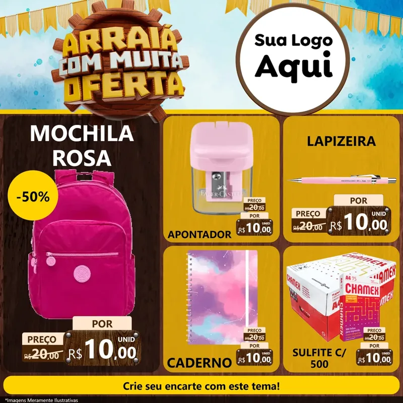 Modelo de Rede Social para Feed Facebook com o tema Ofertas de São João - Junina para Papelaria