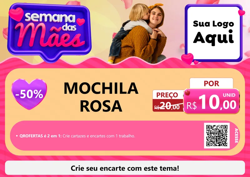 Modelo de Cartaz para Cartaz A4 Horizontal com o tema Semana das Mães para Papelaria