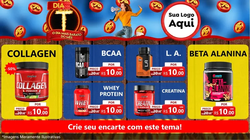 Modelo de TV para TV Horizontal com o tema Dia T - O Dia Mais Barato Do Mês para Suplementos alimentares