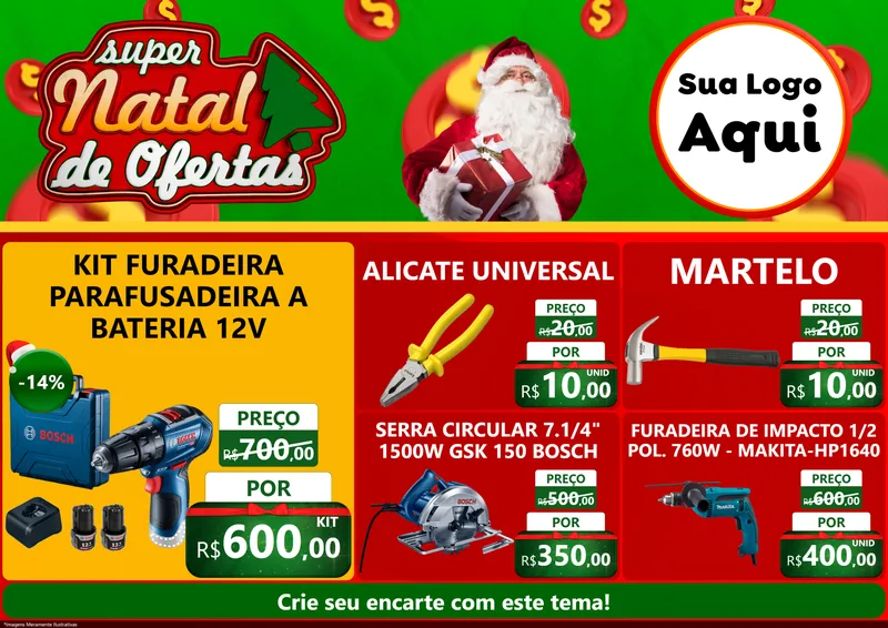 Modelo de Encarte para Encarte A4 Horizontal com o tema Super Natal de Ofertas para Maquinas e Ferramentas