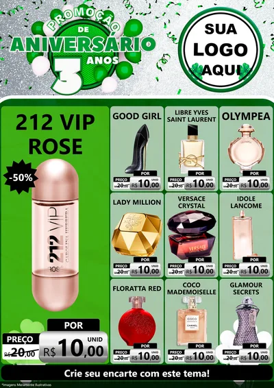 Modelo de Encarte para Encarte A4 Vertical com o tema Promoção de Aniversário - 3 Anos para Perfumes