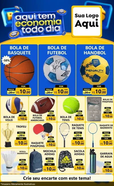 Modelo de Encarte para Encarte Grande com o tema Aqui Tem Economia Todo Dia para Artigos Esportivos