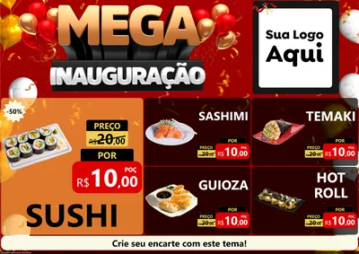 Modelo de Encarte para Encarte A4 Horizontal com o tema Mega Inauguração para Comida japonesa