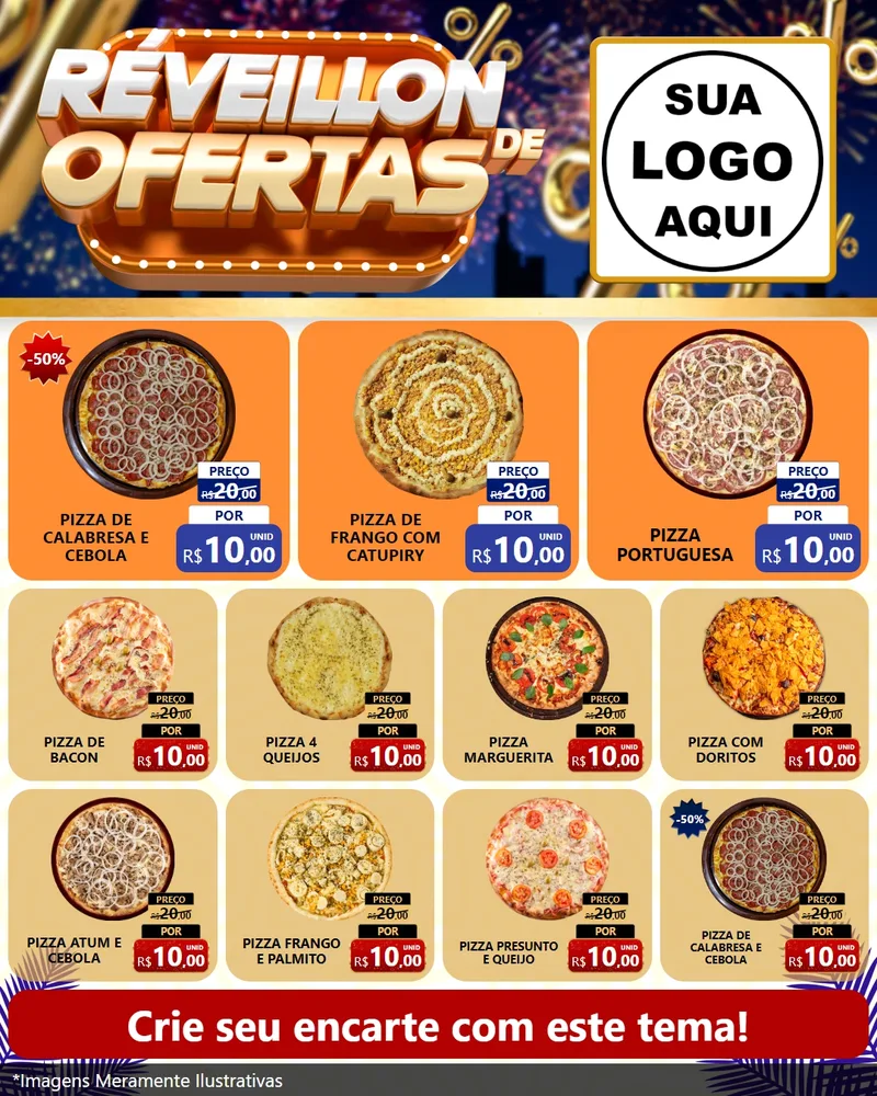 Modelo de Rede Social para Feed Instagram com o tema Réveillon de Ofertas para Pizzaria
