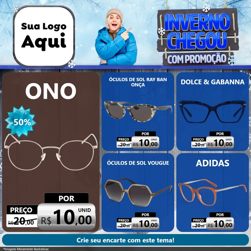 Modelo de Rede Social para Feed Facebook com o tema Inverno Chegou Com Promoção para Óticas