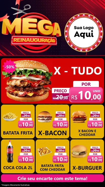 Modelo de Rede Social para Stories com o tema Mega Reinauguração para Hamburgueria