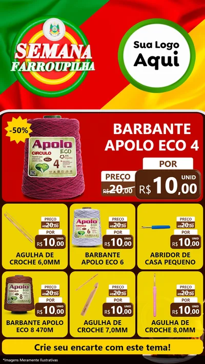 Modelo de Rede Social para Stories com o tema Semana Farroupilha para Armarinho e Aviamentos
