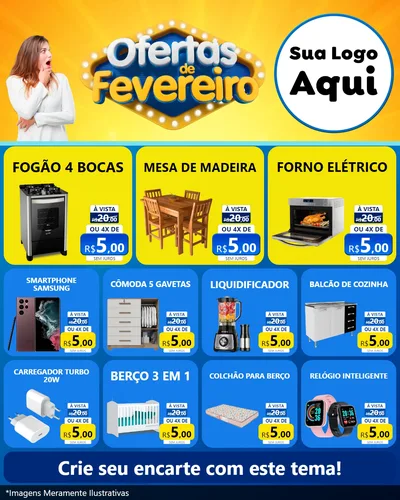 Modelo de Rede Social para Feed Instagram com o tema Ofertas de Fevereiro para Móveis e Eletro