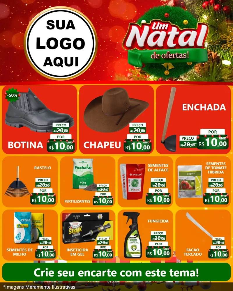 Modelo de Rede Social para Feed Instagram com o tema Um Natal de Ofertas para Agropecuária