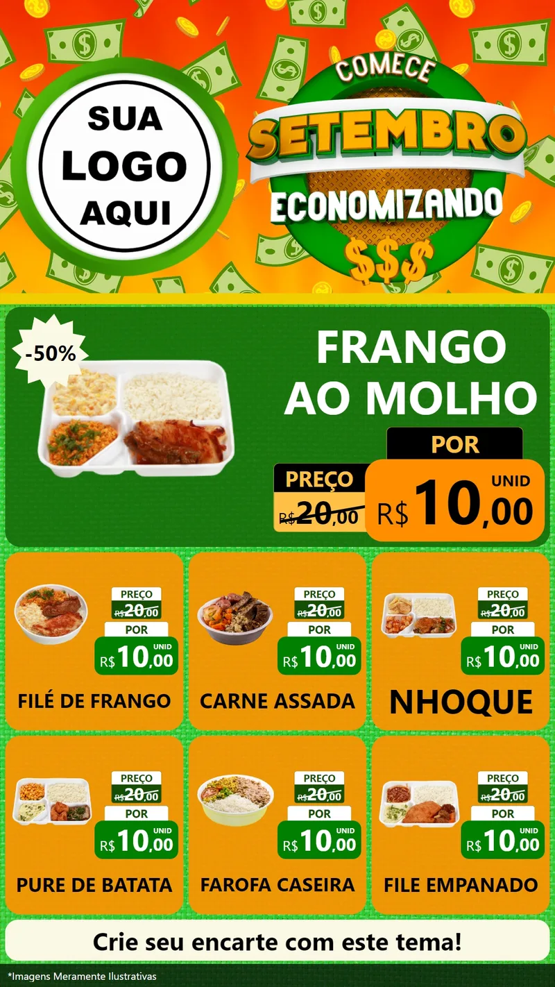 Modelo de Rede Social para Stories com o tema Comece Setembro Economizando para Restaurante