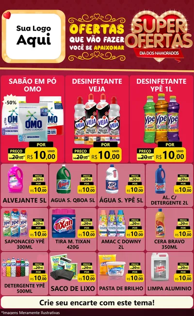 Modelo de Encarte para Encarte Grande com o tema Dia dos Namorados para Produtos de Limpeza