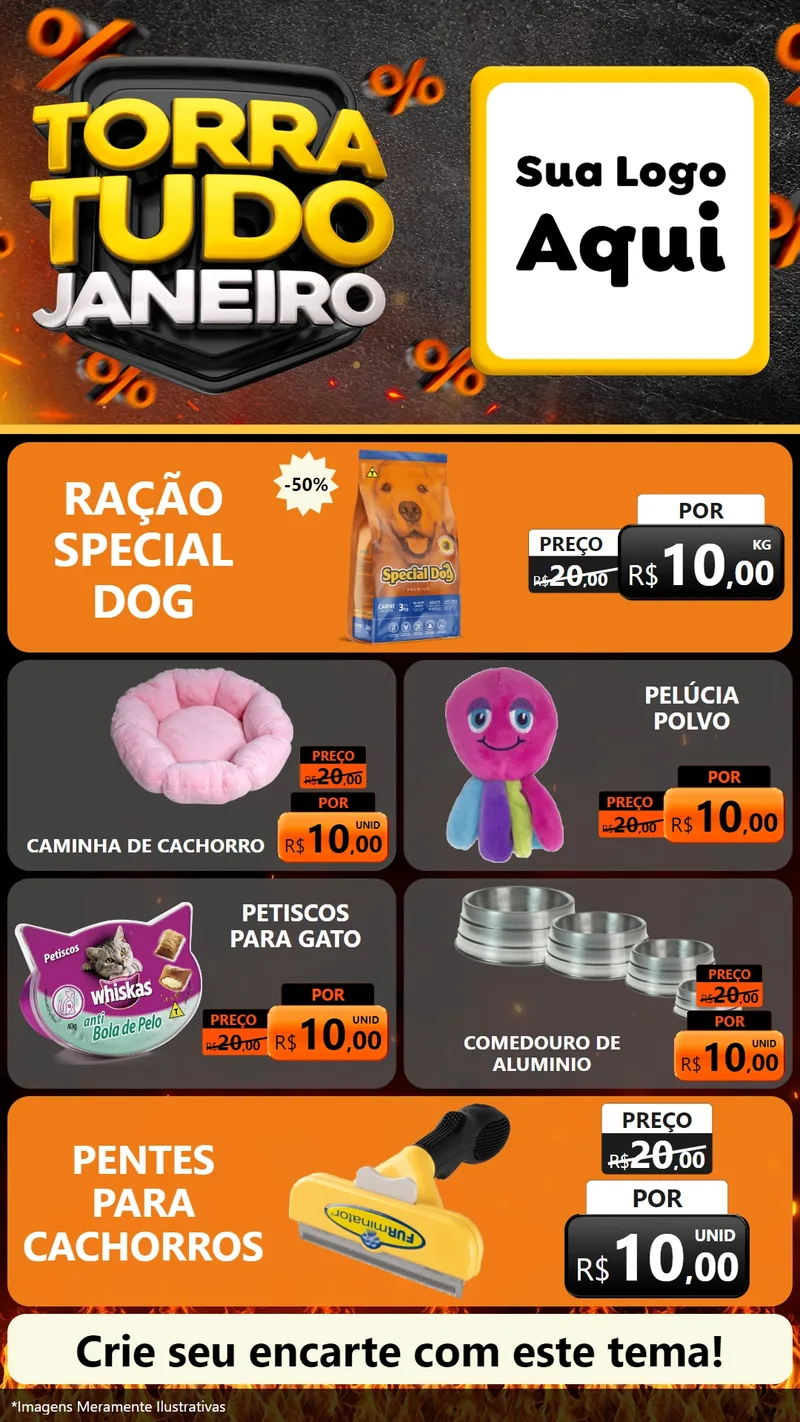 Modelo de TV para TV Vertical com o tema Torra Tudo Janeiro para Pet Shop