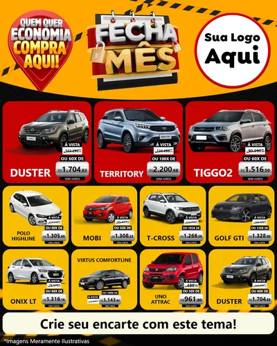 Modelo de Rede Social para Feed Instagram com o tema Fecha Mês para Concessionaria de Carros