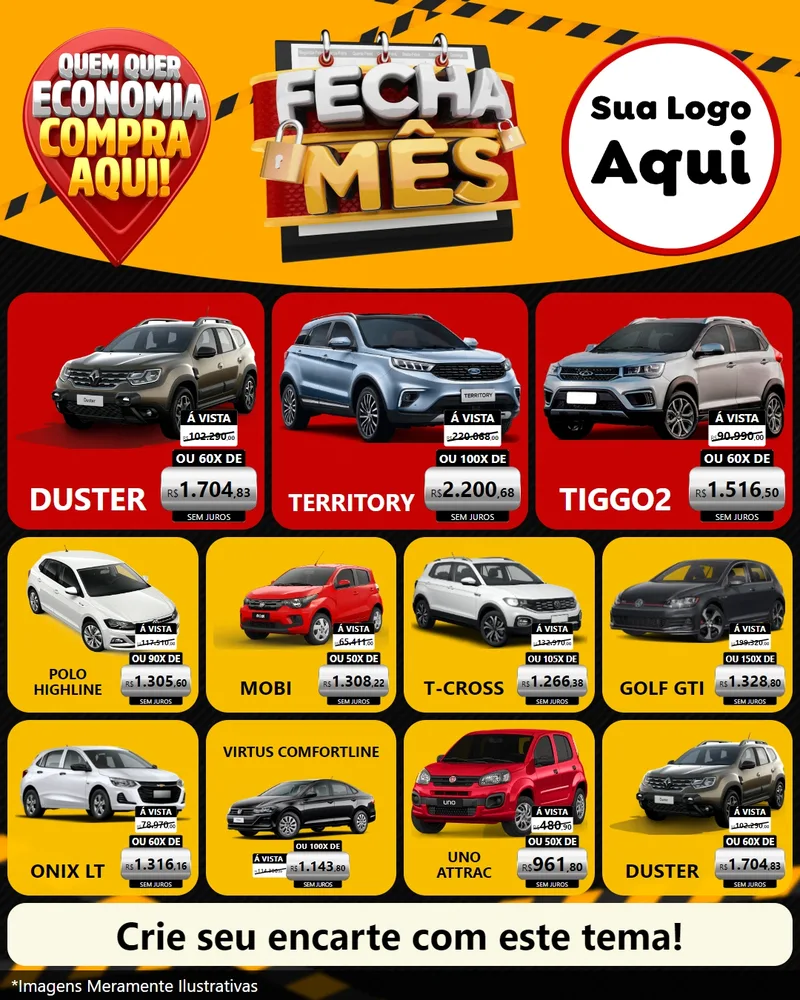 Modelo de Rede Social para Feed Instagram com o tema Fecha Mês para Concessionaria de Carros
