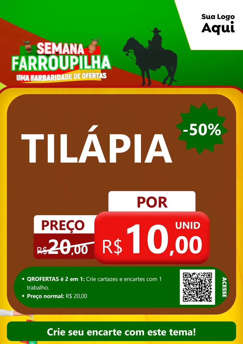 Modelo de Cartaz para Cartaz A4 Vertical com o tema Semana Farroupilha - Uma Barbaridade de Ofertas para Peixaria