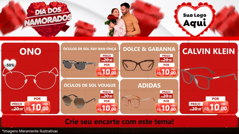 Modelo de TV para TV Horizontal com o tema Dia dos Namorados para Óticas