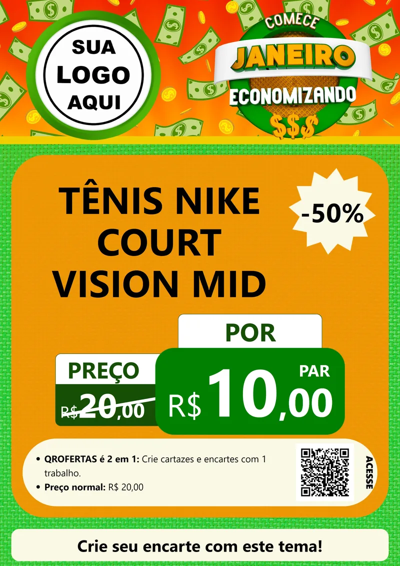 Modelo de Cartaz para Cartaz A4 Vertical com o tema Comece Janeiro Economizando para Calçados
