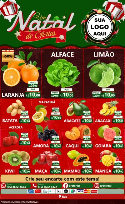 Modelo de Encarte para Encarte Grande com o tema Um Natal de Ofertas para Hortifrúti