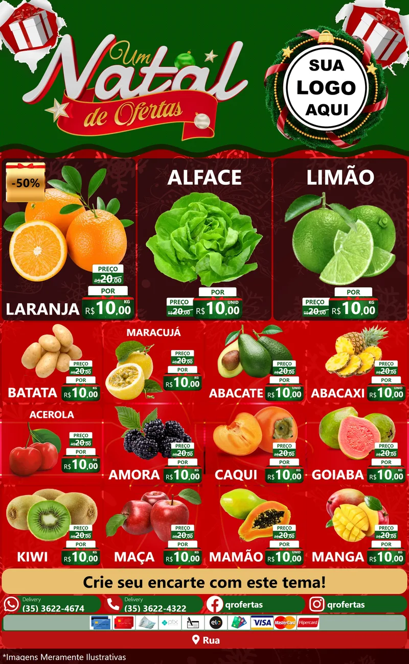 Modelo de Encarte para Encarte Grande com o tema Um Natal de Ofertas para Hortifrúti