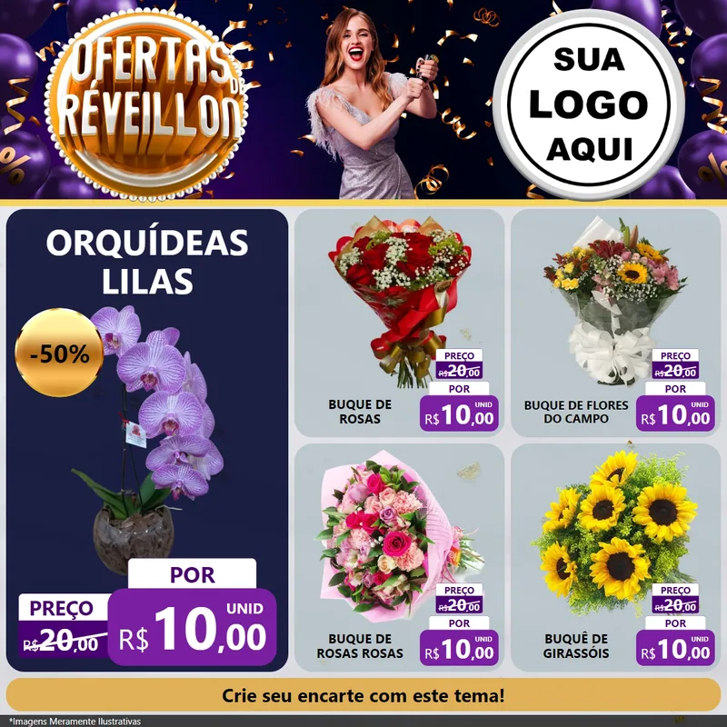 Modelo de Rede Social para Feed Facebook com o tema Ofertas de Réveillon para Floricultura e jardim