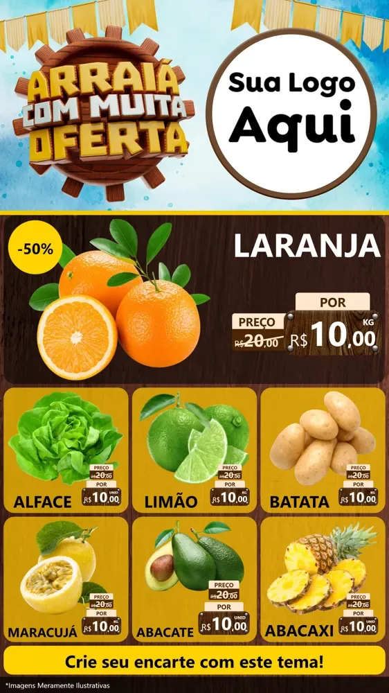 Modelo de Rede Social para Stories com o tema Ofertas de São João - Junina para Hortifrúti