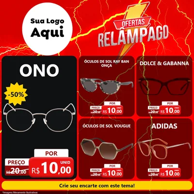 Modelo de Rede Social para Feed Facebook com o tema Ofertas Relâmpago para Óticas