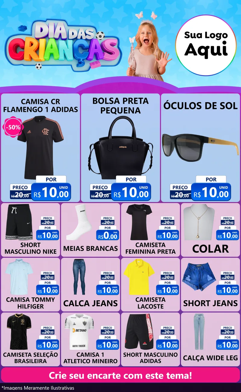 Modelo de Encarte para Encarte Grande com o tema Dia Das Crianças para Roupas e acessórios