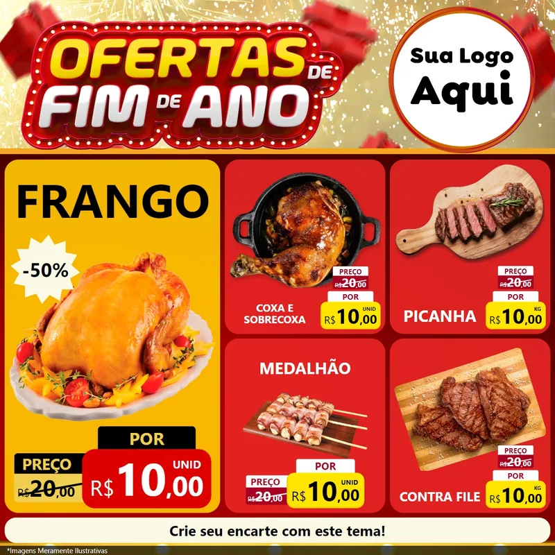 Modelo de Rede Social para Feed Facebook com o tema Ofertas de Fim de Ano para Assados