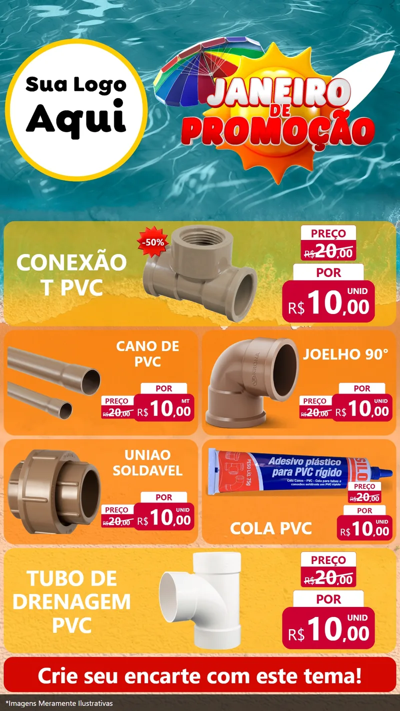 Modelo de TV para TV Vertical com o tema Janeiro de Promoção para Tubos e conexões