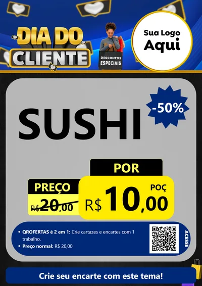 Modelo de Cartaz para Cartaz A4 Vertical com o tema Dia Do Cliente para Comida japonesa