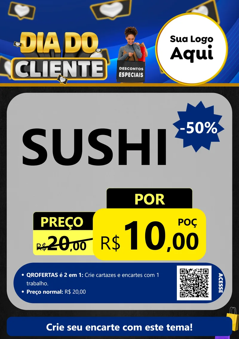 Modelo de Cartaz para Cartaz A4 Vertical com o tema Dia Do Cliente para Comida japonesa