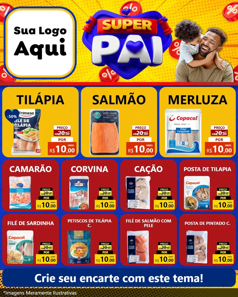 Modelo de Rede Social para Feed Instagram com o tema Super Pai para Peixaria