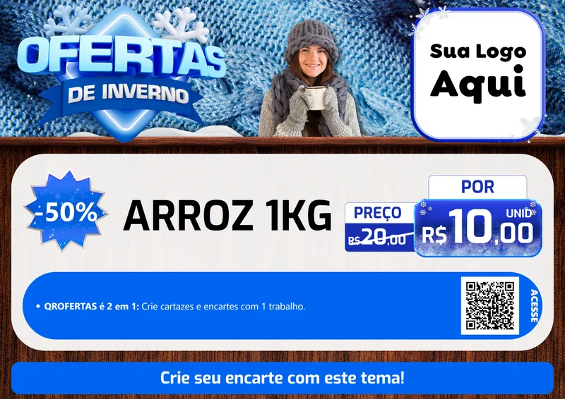 Modelo de Cartaz para Cartaz A4 Horizontal com o tema Ofertas de Inverno para Supermercado