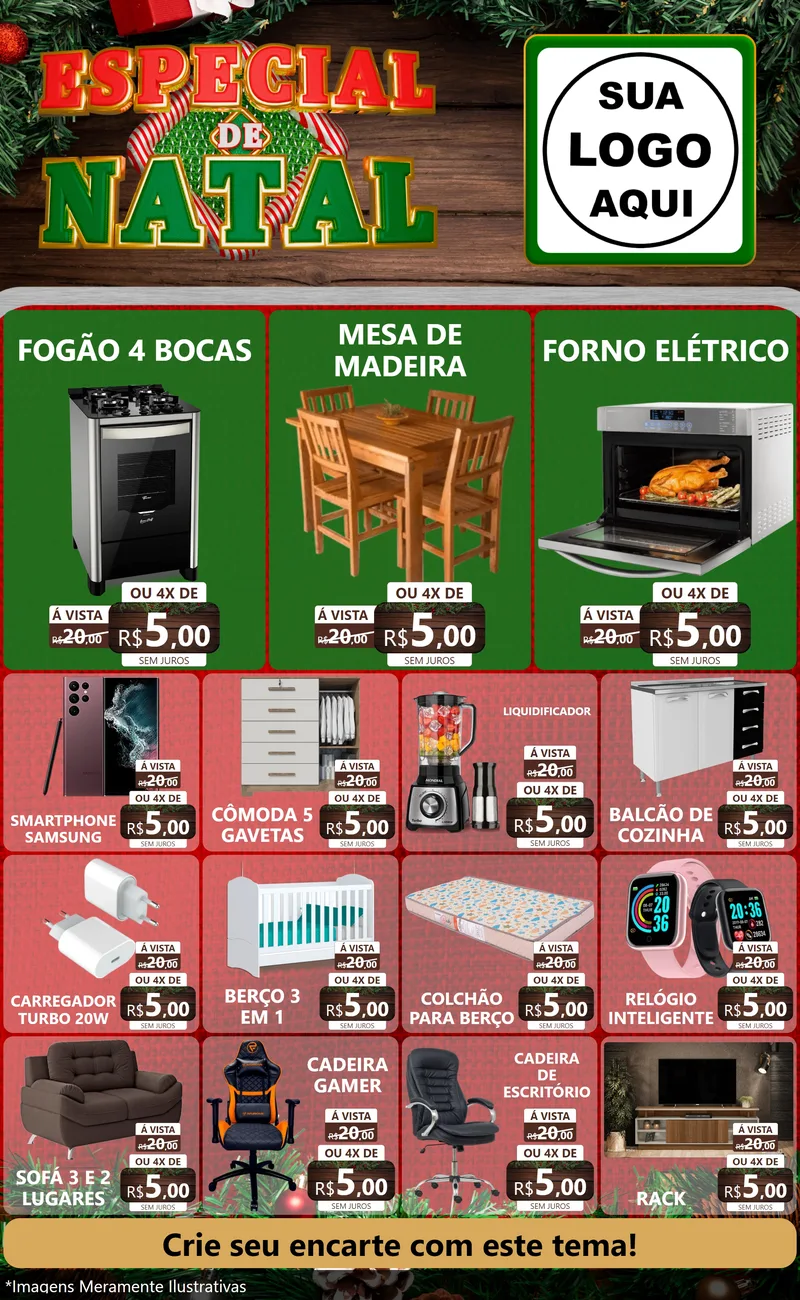 Modelo de Encarte para Encarte Grande com o tema Especial de Natal para Móveis e Eletro