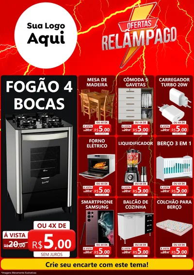 Modelo de Encarte para Encarte A4 Vertical com o tema Ofertas Relâmpago para Móveis e Eletro