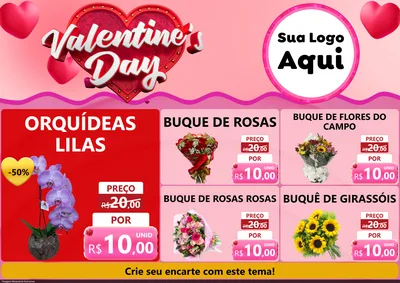 Modelo de Encarte para Encarte A4 Horizontal com o tema Valentine's Day para Floricultura e jardim