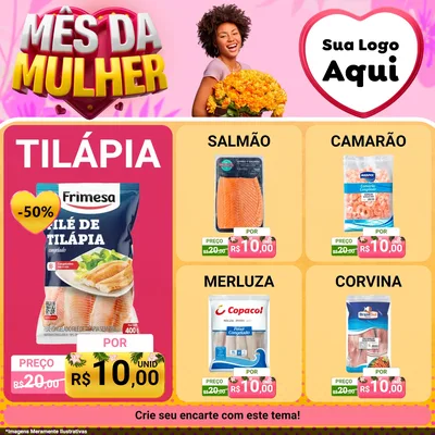 Modelo de Rede Social para Feed Facebook com o tema Mês da Mulher para Peixaria