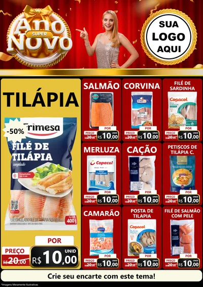Modelo de Encarte para Encarte A4 Vertical com o tema Super Ano Novo para Peixaria