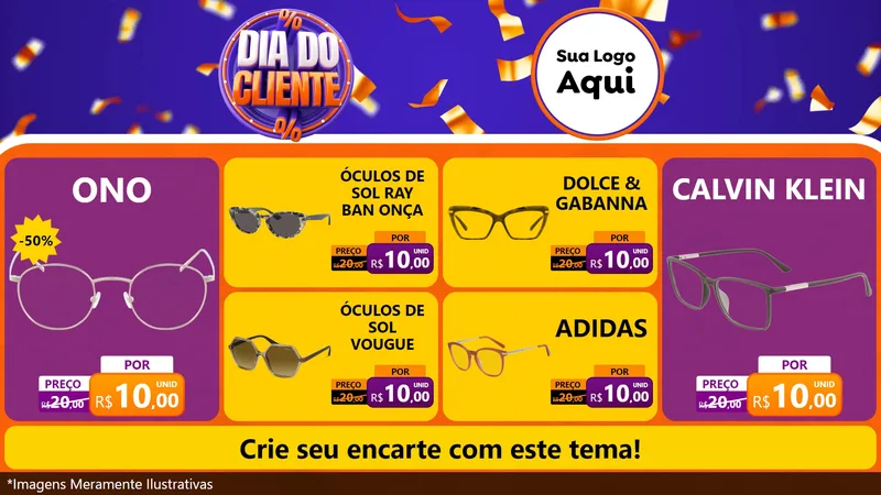 Modelo de TV para TV Horizontal com o tema Dia do Cliente para Óticas