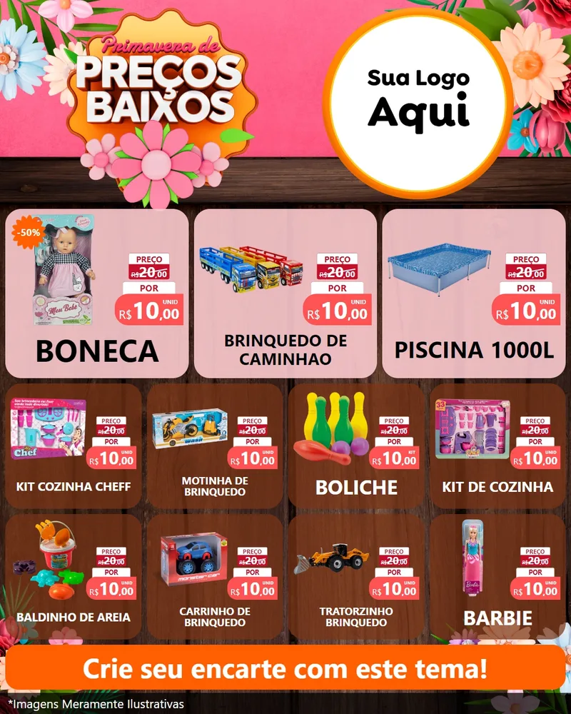 Modelo de Rede Social para Feed Instagram com o tema Primavera de Preços Baixos para Brinquedos